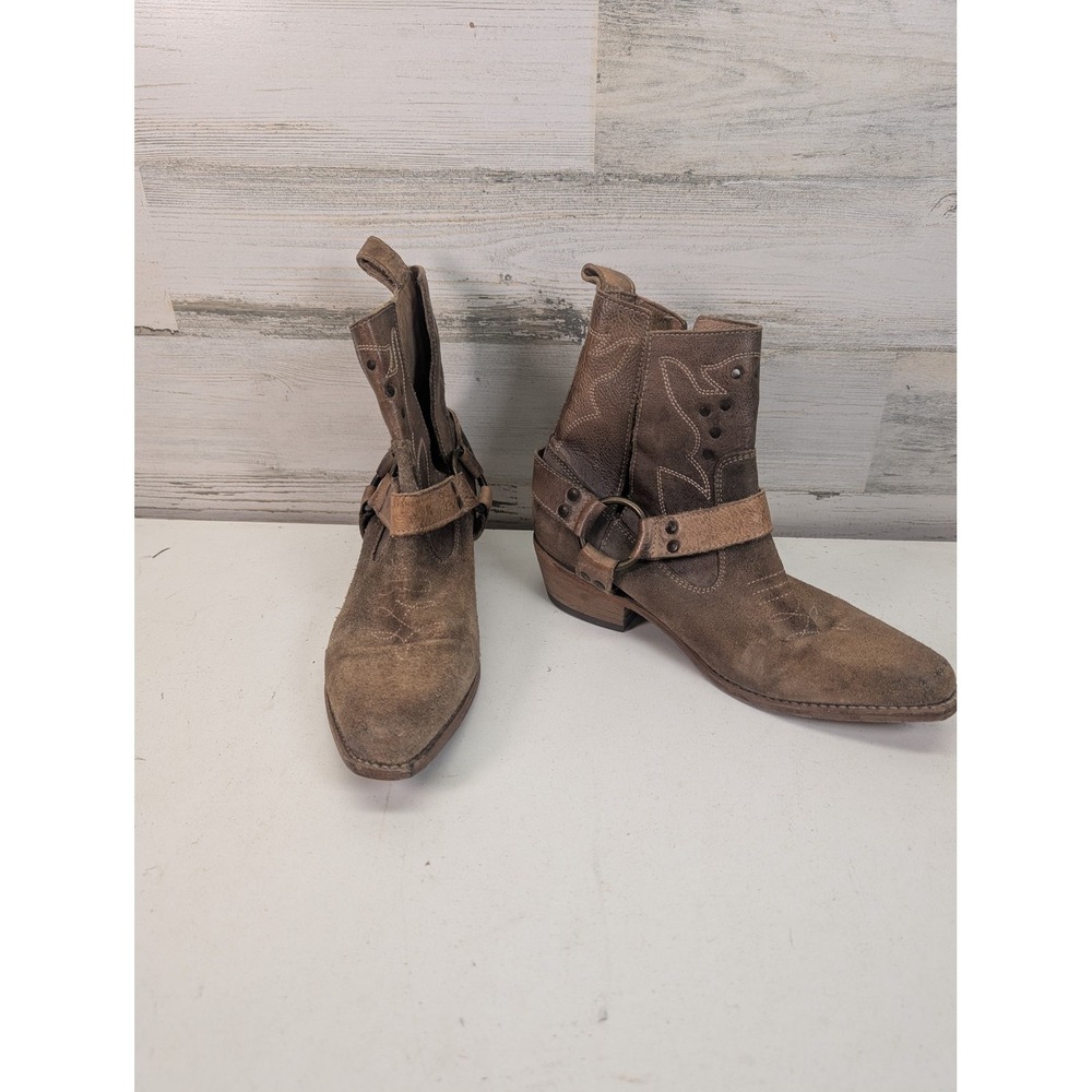 Bed Stu Cobbler Womens 6.5 Brown Leather Western Harness Studded Ankle Boots